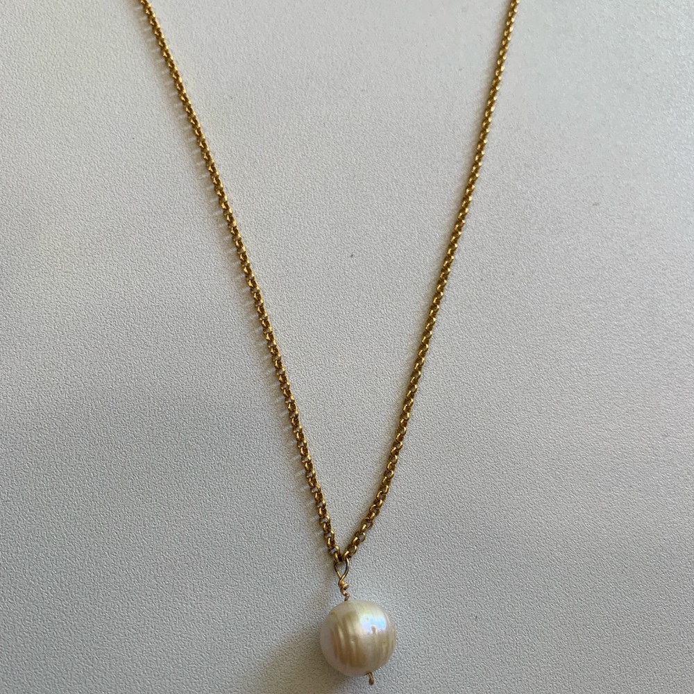 Elegant Gold Necklace with Genuine Pearl Pendant, 2 in 1 - Picture 5 of 7